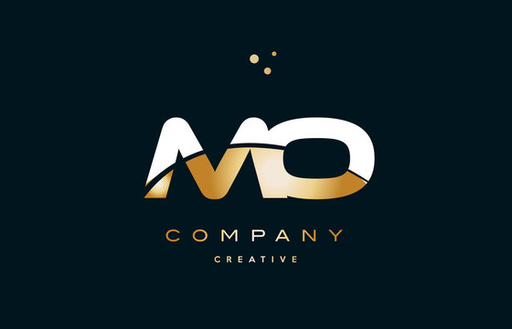 Mo M O  White Yellow Gold Golden Luxury Alphabet Letter Logo Icon Template