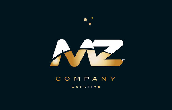 mz m z  white yellow gold golden luxury alphabet letter logo icon template