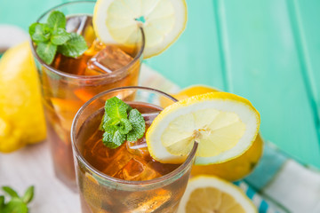 Ice tea in glasses
