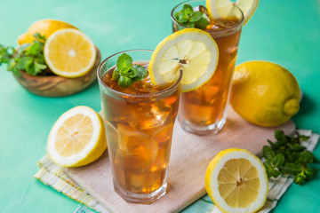 Ice tea in glasses