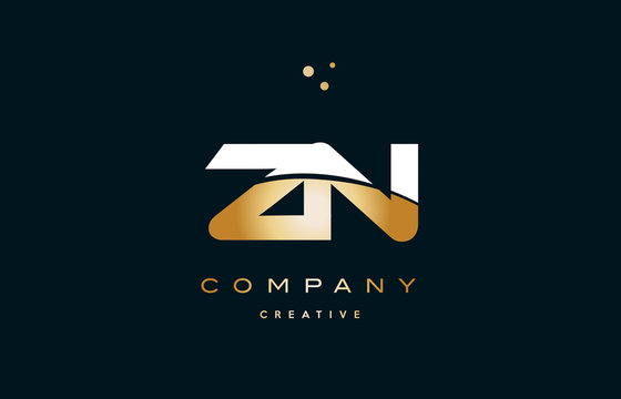 zn z n  white yellow gold golden luxury alphabet letter logo icon template