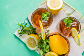 Ice tea in glasses