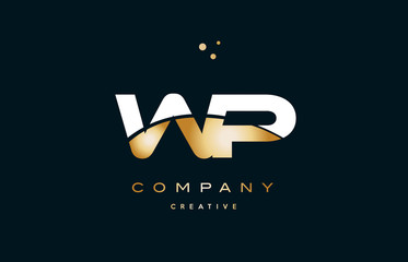 wp w p  white yellow gold golden luxury alphabet letter logo icon template