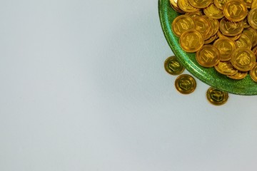 St. Patricks Day leprechaun hat filled with chocolate gold coins