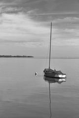 Sailing boat moored on lake Balaton, Hungary.