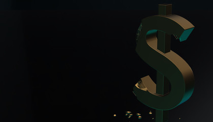 Gold dollar sign destruction symbol, 3d rendering