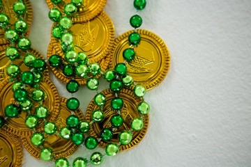 St Patricks Day gold chocolate coin and beads