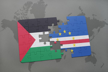 puzzle with the national flag of palestine and cape verde on a world map