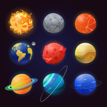 Set of isolated solar system planets and sun.
