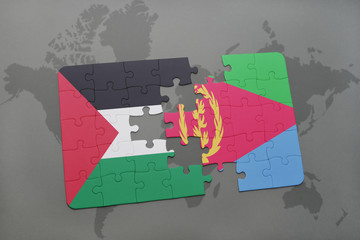 puzzle with the national flag of palestine and eritrea on a world map