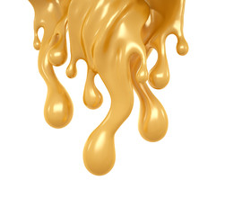 A flowing drop of caramel. 3d illustration, 3d rendering.