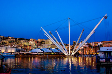 the port of Genoa  by night,, Italy