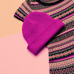 Stylish outfit for the girl. Dress ornament and accessories. Red Hat Hipster Lady Style