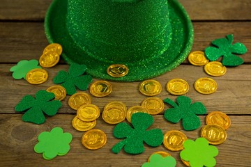St Patricks Day leprechaun hat with gold chocolate gold coins