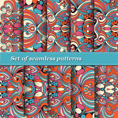 Set of seamless abstract pattern, hand drawn texture for Wedding, Bridal, Valentine's day or Birthday Invitations. Floral geometric background. Fabric or paper print.