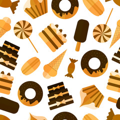 Seamless pattern background with orange simple bakery flat icons