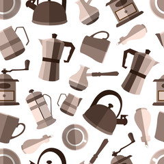 Obraz premium Seamless pattern background with simple monochrome coffee flat 