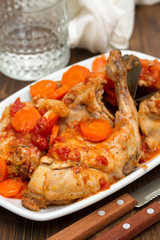 rabbit stew with carrot and tomato on white dish