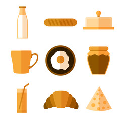 Set of simple breakfast food icons flat on white background 