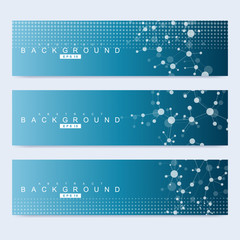 Scientific brochure design template. Vector flyer layout, Molecular structure with connected lines and dots. Scientific pattern atom DNA with elements for magazine, leaflet, cover, poster design.