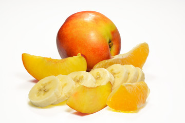 Peach banana and orange isolated