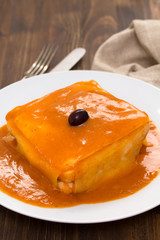 typical portuguese sandwich francesinha