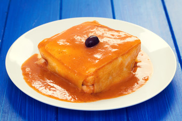 typical portuguese sandwich francesinha