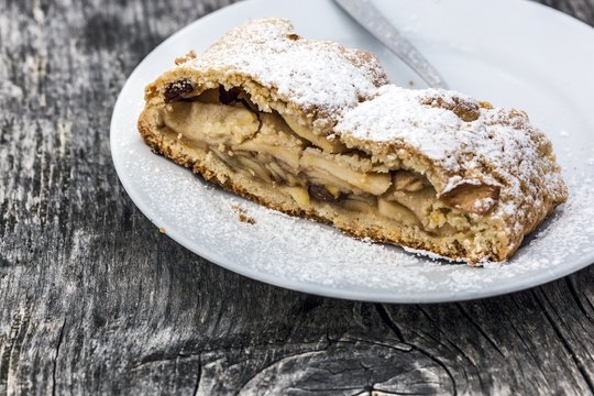 Slice of strudel on plate