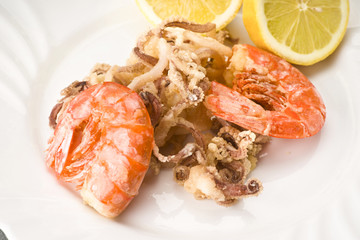 mixed fried fish,shrimp, squid and octopus