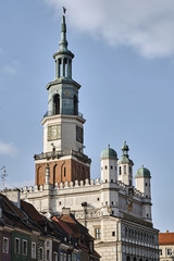 Renaissance town hall tower with clock in Poznan.