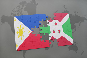 puzzle with the national flag of philippines and burundi on a world map