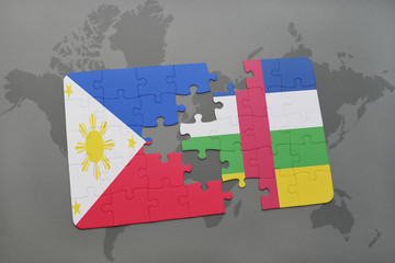 puzzle with the national flag of philippines and central african republic on a world map