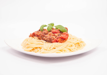 Spaghetti bolognese on a white background