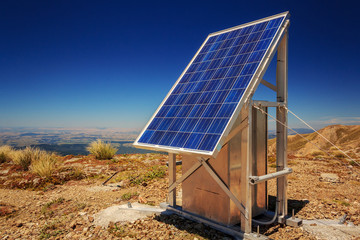 solar battery alternative enegry at the mountains landscape