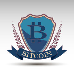 The vector shield with bitcoin symbol.