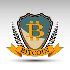 The vector shield with bitcoin symbol.
