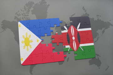 puzzle with the national flag of philippines and kenya on a world map