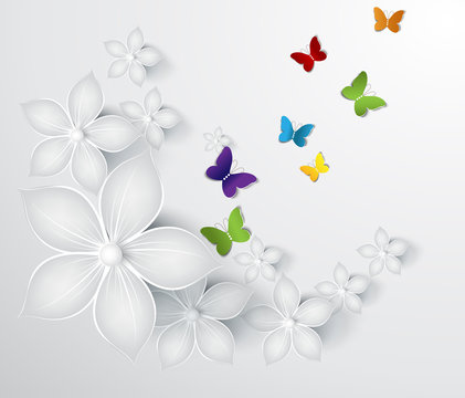 Abstract floral  theme with butterflies