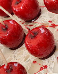 red apple covered with caramelized sugar