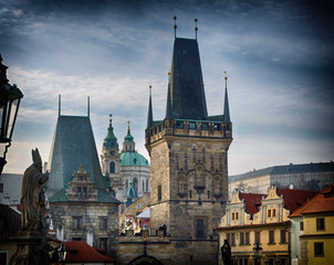 Look from Charles bridge to the Prague castle