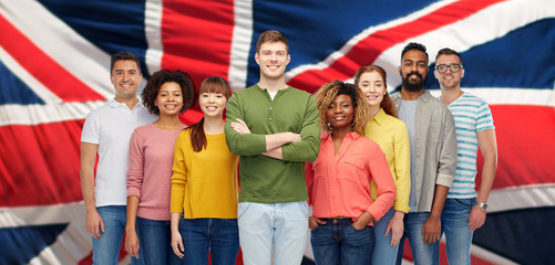 Obraz premium group of international people over english flag
