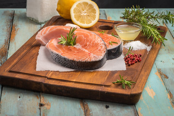 Raw salmon steak