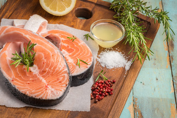 Raw salmon steak