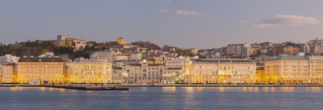 Piazza Unit&agrave; d'Italia square and Molo Audace, view from the sea of Trieste, Italy