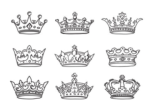 Set of stylized images of the crowns. Vector icons