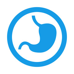 Obraz premium Icono plano estomago en circulo color azul