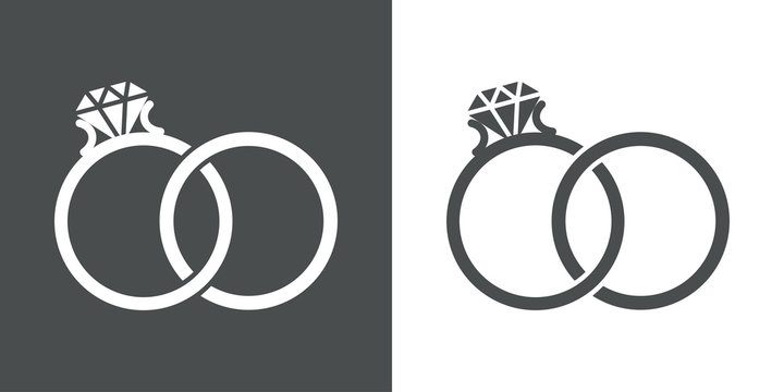 Icono plano anillos de matrimonio gris y blanco