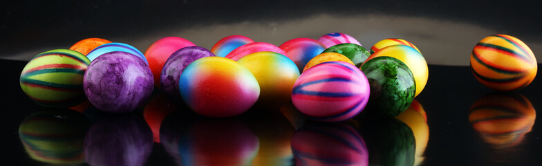 Easter eggs on table very colorful