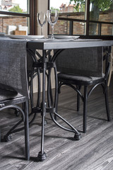 table and chairs in a cafe
