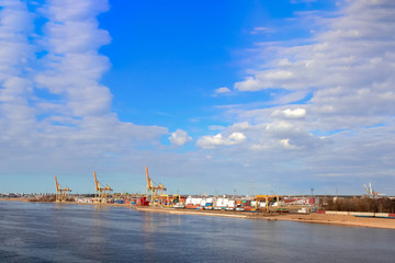 Obraz premium Baltic container terminal with port cranes. Riga cargo terminal